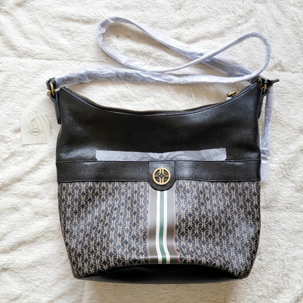 Fossil Talulla Dual Strap Faux Leather Printed Hobo Bag Purse NWT